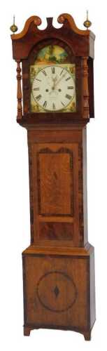 A 19thC mahogany cased longcase clock, the painted enamel face bearing a Roman numeric circular...