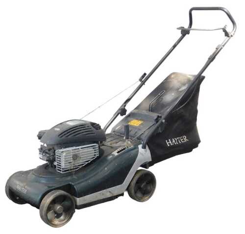 A Hayter Spirit 41 petrol four wheel rotary mower, serial number 311000870, with a grass...