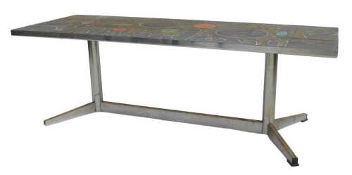 A mid-century Adri ceramic and chrome coffee table, with a rectangular twenty four tile top,...