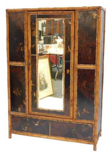 A Victorian mahogany and Japanned lacquer Aesthetic style hall robe, decorated with panels of...
