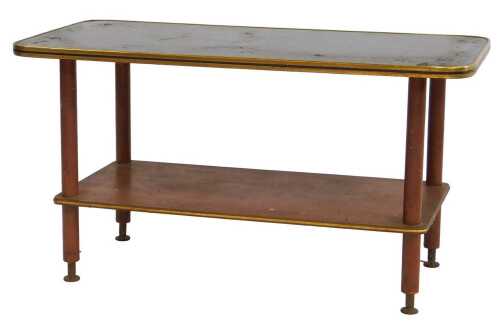 A 1950's Atomic Starburst teak coffee table, with a modernist geometric glass top, with brass...