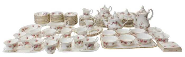 A Royal Albert porcelain Lavender Rose pattern part tea, dinner and coffee service, to include...