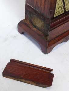 A late 19thC oak clock tower mantel timepiece, in a square-section slender oak case, with brass... - 3