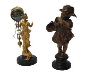 A gilt metal President swinging Diana mystery clock, in the form of a young woman in flowing...