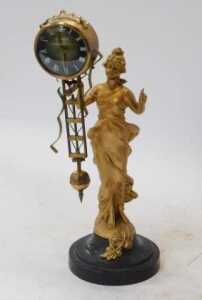 A gilt metal President swinging Diana mystery clock, in the form of a young woman in flowing... - 3