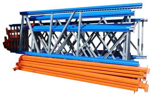 A quantity of pallet racking, unassembled.
