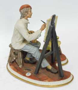 A Capodimonte porcelain figure, modelled as an artist seated at an easel, painting a still life,... - 3