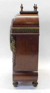 A late 19thC French mahogany cased mantel clock, the circular brass dial with raised white and... - 5