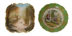 An early 20thC Limoges porcelain dish, of square form, with hand-painted decoration depicting...
