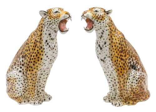 A pair of Boxer Ceramiche Italian porcelain figures of standing leopards, large size with mouths...