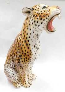 A pair of Boxer Ceramiche Italian porcelain figures of standing leopards, large size with mouths... - 2
