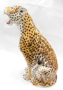 A pair of Boxer Ceramiche Italian porcelain figures of standing leopards, large size with mouths... - 3