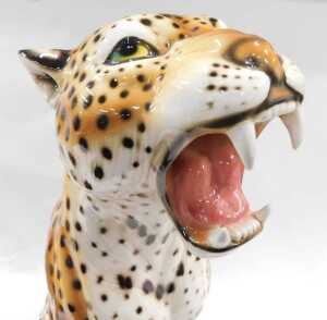 A pair of Boxer Ceramiche Italian porcelain figures of standing leopards, large size with mouths... - 5