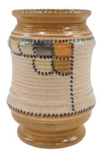 A Crown Ducal Charlotte Rhead style Stitch pattern vase, of inverted circular form, on circular...