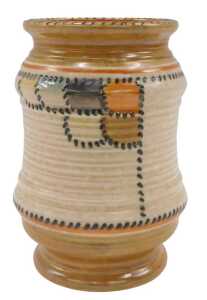 A Crown Ducal Charlotte Rhead style Stitch pattern vase, of inverted circular form, on circular...