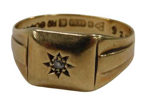 A 9ct gold diamond set dress ring, the old mine cut diamond in star illusion setting, on a...