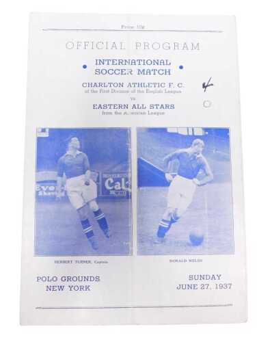 A football programme, Internation Soccer Match Charlton Athletic FC vs The Eastern All-Stars...