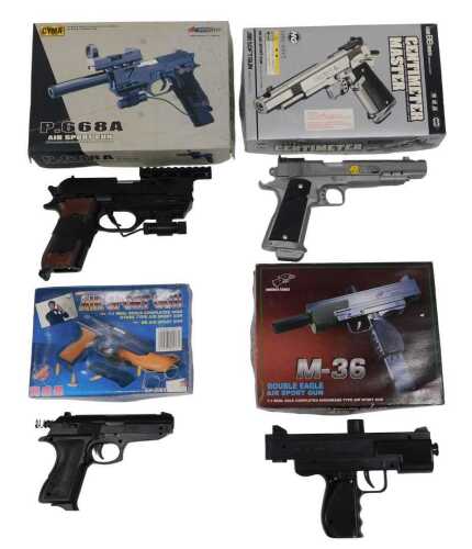 Various BB pistols, to include M36 Double Eagle Air Sport gun, a Centimetre Master 6mm BB gun,...