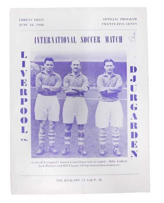 A football programme, Liverpool vs Djurgarden, Ebbets Field Brooklyn New York, June 18th 1948.