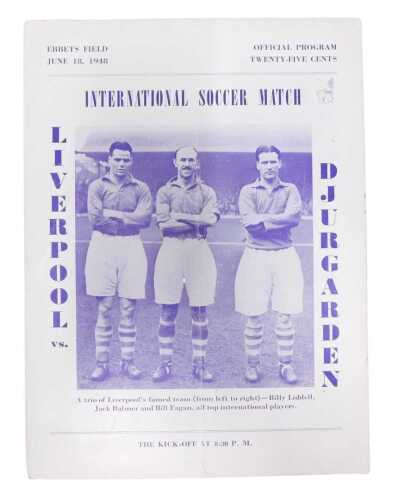 A football programme, Liverpool vs Djurgarden, Ebbets Field Brooklyn New York, June 18th 1948.