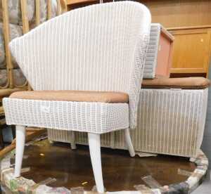 Various Lloyd Loom furniture, blanket box, chair painted cream, etc.