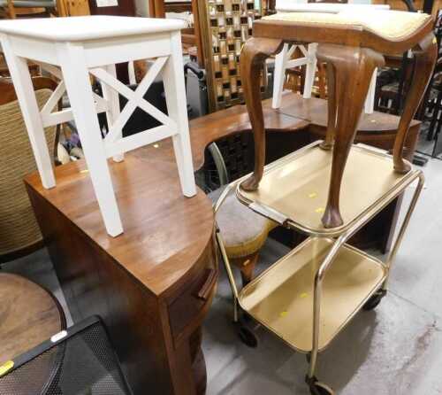 Various furniture, dressing table, walnut stool, two tier dinner wagon, pair of painted stools....