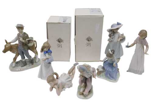 Various Lladro and Nao figures, to include The Herdsman, 25cm high, other Nao figures, girl...
