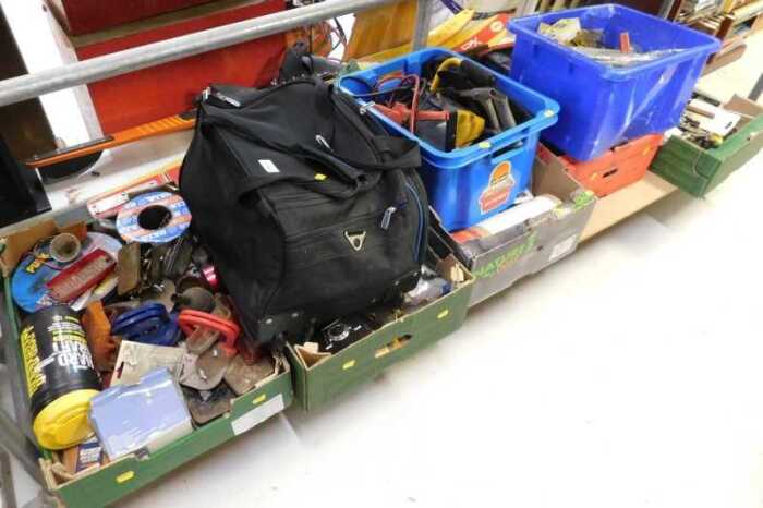 Various tools, heavy duty lighting, wire, various other accessories, tenon saws, various other...