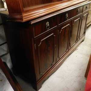 A Regency style twin pillar dining room suite, comprising D end table with leaf, on two pillars... - 2
