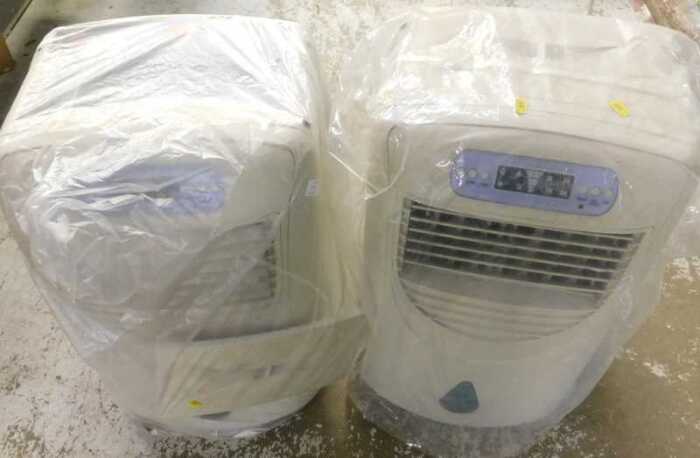 Two freestanding air conditioning units, various other hand tools, spray gun, Pollette 8 NE...