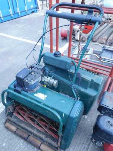 A Balmoral 20S wide cut lawn mower, with grass box in green, etc.