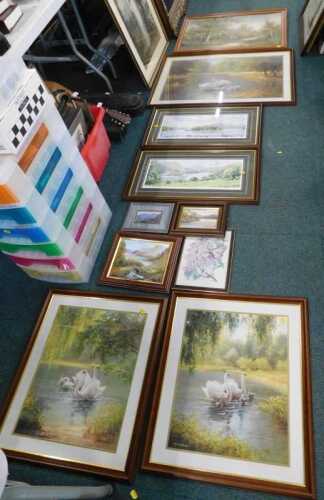 Various prints, pictures, frames, swan print, etc. (a quantity)