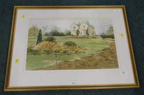Tim Nash. Country House, watercolour, signed, 36cm x 53cm.