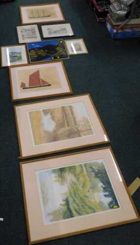 Various pictures, prints, etc., Roy Hobbs, Mill Lane Dedham Essex, mixed media, and another,...