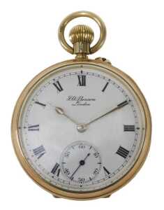 An Edward VIII JW Benson of London 9ct gold pocket watch, with white enamel Roman numeric dial,...