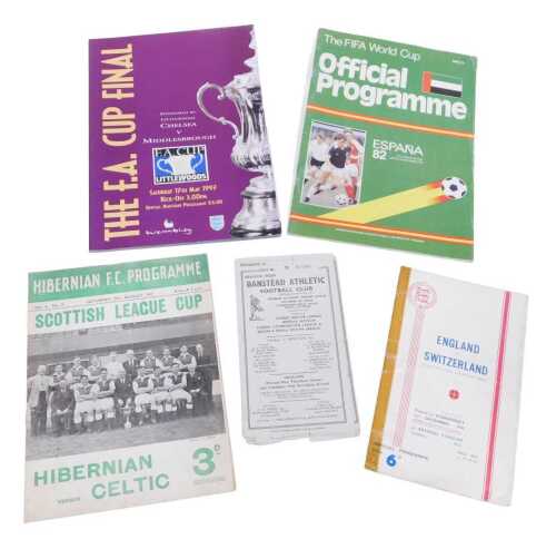 Football programmes, to include a FIFA World Cup official programme for Spain 1982, a Banstead...
