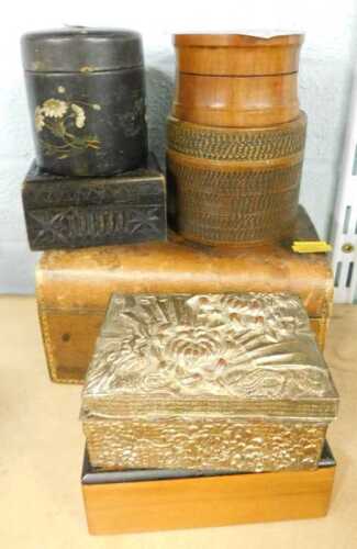 Various boxes, wooden, papier mache, etc., Oriental marquetry. (a quantity)