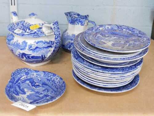 A Copeland Spode Italian blue and white part tea set.