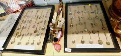 A collection of commemorative spoons, mounted and framed for display, collected by Violet Gladys...