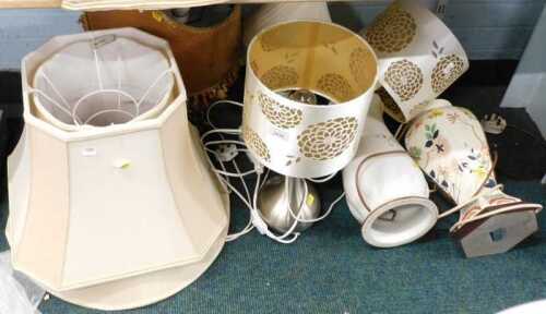 Electric lamps and lamp shades, ceramic and metal. (a quantity)
