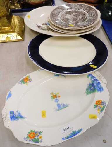 Various pottery and effects, transfer printed meat plates, harmony shape Meakin and others, etc....
