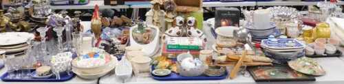 Various pottery and effects, a pair of gilt King Charles spaniels, The New Slipper bed pan, King...