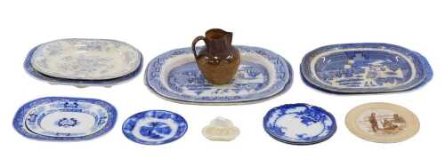 Various pottery and effects, a Bruce Bairnsfather plate, 25cm diameter, a two coloured Doulton...