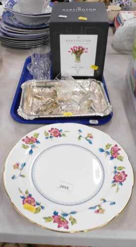Silver plated ware, serving dish, repousse decorated with scrolls, various Dartington and other...