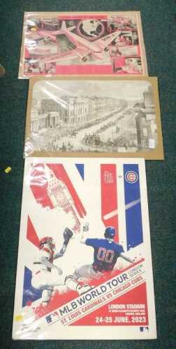 Pictures and prints, to include Trans World Airlines advertisement, MLB World Tour London Series...