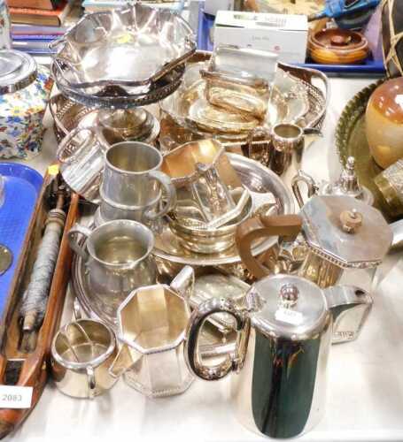 Various silver plated ware, etc., to include part tea services, serving plates, miniature plates,...
