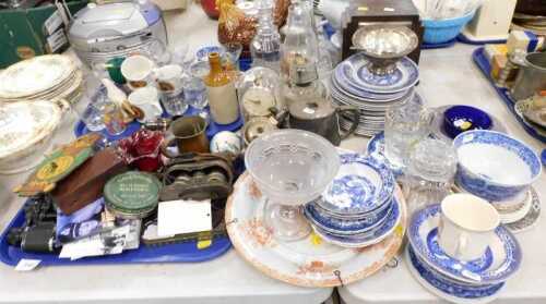 Various pottery, collectables and effects, copperware, two coloured stoneware beer bottle, etc.,...