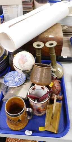 Housewares and ceramics, to include candlesticks, sewing box, etc. (1 tray and loose)
