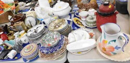 Various pottery and effects, Famille Rose bowl, Storm kitchen scales, other kitchenalia, mixing...