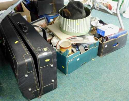 Various collectable china, glassware, travel case, hats, framed diorama, small quantity of...